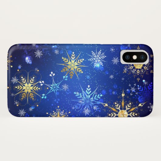 Kerstmis Blauwe Achtergrond met Gouden Sneeuwvlokk Case-Mate iPhone Case (Achterkant (horizontaal))