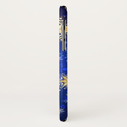 Kerstmis Blauwe Achtergrond met Gouden Sneeuwvlokk Case-Mate iPhone Case (Achterkant/links)