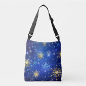 Kerstmis Blauwe Achtergrond met Gouden Sneeuwvlokk Crossbody Tas (Voorkant)