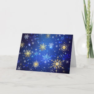 Kerstmis Blauwe Achtergrond met Gouden Sneeuwvlokk Feestdagen Kaart