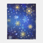 Kerstmis Blauwe Achtergrond met Gouden Sneeuwvlokk Fleece Deken (Voorkant)