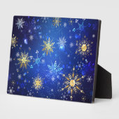 Kerstmis Blauwe Achtergrond met Gouden Sneeuwvlokk Fotoplaat (Zijkant)