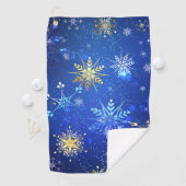 Kerstmis Blauwe Achtergrond met Gouden Sneeuwvlokk Golfhanddoek (Insitu)