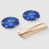 Kerstmis Blauwe Achtergrond met Gouden Sneeuwvlokk Handwaaier (Niet-gemonteerd)