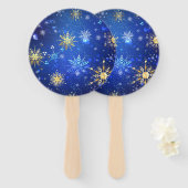 Kerstmis Blauwe Achtergrond met Gouden Sneeuwvlokk Handwaaier (Voorkant en achterkant)