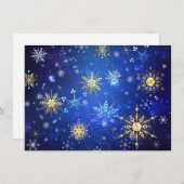 Kerstmis Blauwe Achtergrond met Gouden Sneeuwvlokk Informatiekaartje (Voorkant / Achterkant)