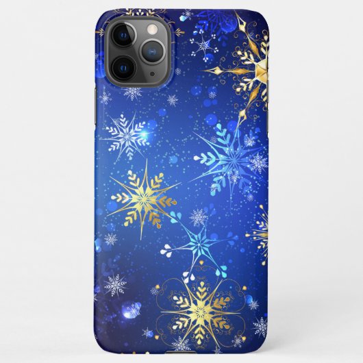 Kerstmis Blauwe Achtergrond met Gouden Sneeuwvlokk iPhone Hoesje (Achterkant)