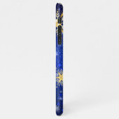 Kerstmis Blauwe Achtergrond met Gouden Sneeuwvlokk iPhone Hoesje (Linkerkant)