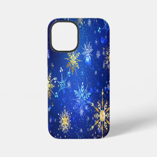 Kerstmis Blauwe Achtergrond met Gouden Sneeuwvlokk iPhone 12 Mini Hoesje