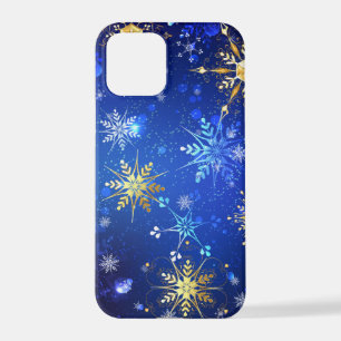 Kerstmis Blauwe Achtergrond met Gouden Sneeuwvlokk iPhone 12 Pro Hoesje