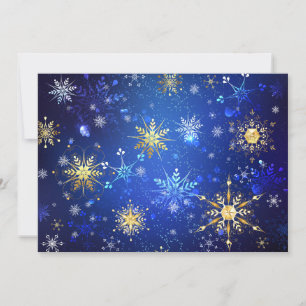 Kerstmis Blauwe Achtergrond met Gouden Sneeuwvlokk Kaart