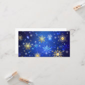 Kerstmis Blauwe Achtergrond met Gouden Sneeuwvlokk Kaart (Voorkant / Achterkant in situ)