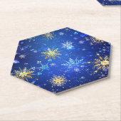 Kerstmis Blauwe Achtergrond met Gouden Sneeuwvlokk Kartonnen Onderzetters (Schuin)