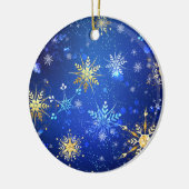 Kerstmis Blauwe Achtergrond met Gouden Sneeuwvlokk Keramisch Ornament (Links)