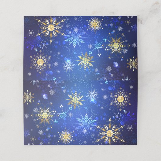Kerstmis Blauwe Achtergrond met Gouden Sneeuwvlokk Klantenkaartje (Buitenkant ongevouwen)