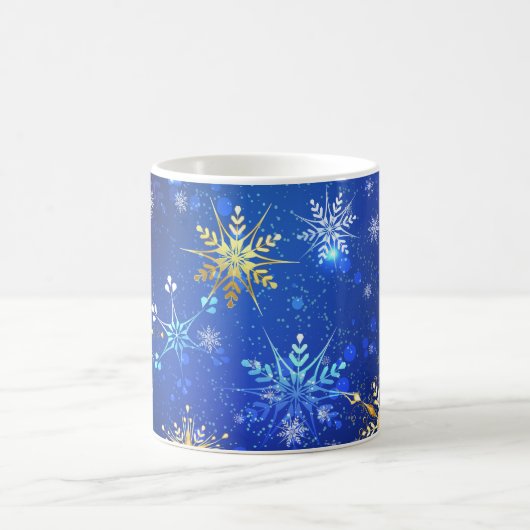 Kerstmis Blauwe Achtergrond met Gouden Sneeuwvlokk Koffiemok (Center)