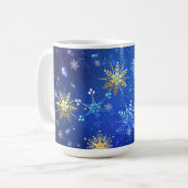 Kerstmis Blauwe Achtergrond met Gouden Sneeuwvlokk Koffiemok (Voorkant links)