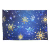Kerstmis Blauwe Achtergrond met Gouden Sneeuwvlokk Kussensloop (Achterkant-Rechts)