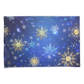 Kerstmis Blauwe Achtergrond met Gouden Sneeuwvlokk Kussensloop (Voorkant-Rechts)