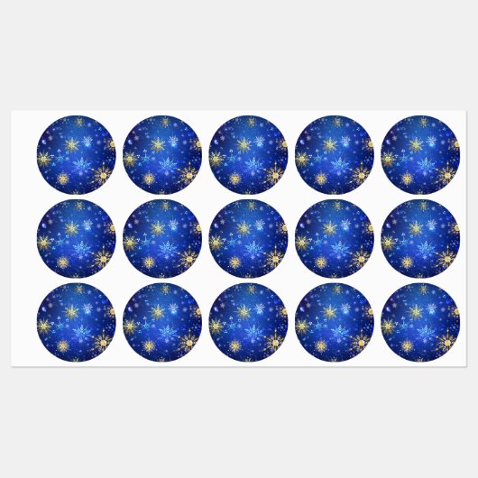 Kerstmis Blauwe Achtergrond met Gouden Sneeuwvlokk Labels (Vel)