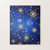 Kerstmis Blauwe Achtergrond met Gouden Sneeuwvlokk Legpuzzel (Verticaal)