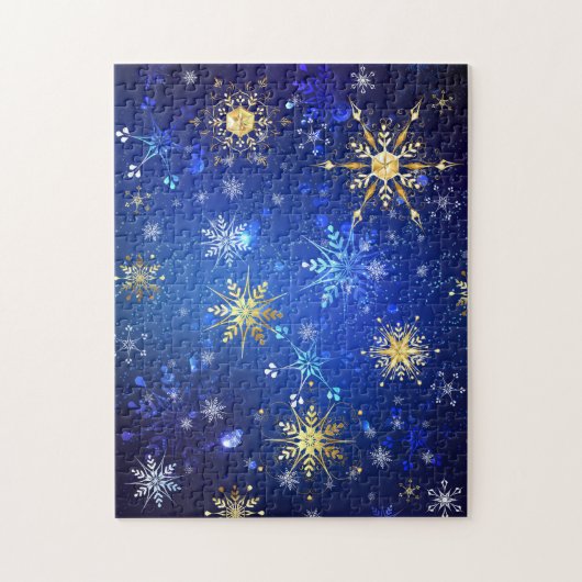 Kerstmis Blauwe Achtergrond met Gouden Sneeuwvlokk Legpuzzel (Verticaal)