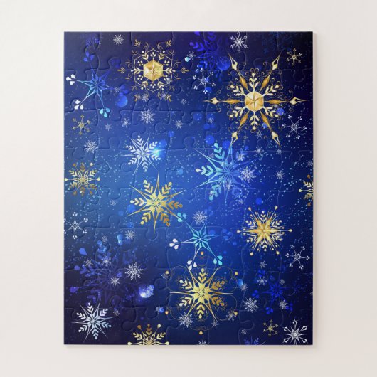 Kerstmis Blauwe Achtergrond met Gouden Sneeuwvlokk Legpuzzel (Verticaal)