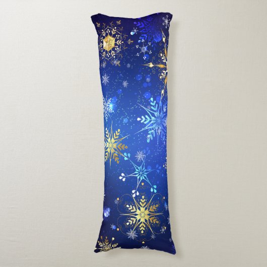 Kerstmis Blauwe Achtergrond met Gouden Sneeuwvlokk Lichaamskussen (Voorkant Verticaal)