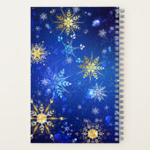 Kerstmis Blauwe Achtergrond met Gouden Sneeuwvlokk Notitieboek (Achterkant)