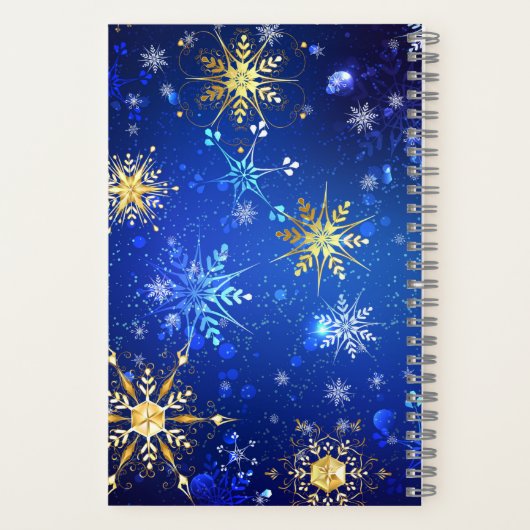 Kerstmis Blauwe Achtergrond met Gouden Sneeuwvlokk Notitieboek (Achterkant)