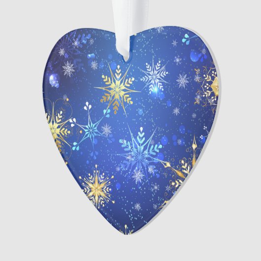 Kerstmis Blauwe Achtergrond met Gouden Sneeuwvlokk Ornament (voorkant)