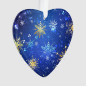 Kerstmis Blauwe Achtergrond met Gouden Sneeuwvlokk Ornament (voorkant)