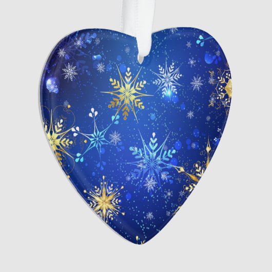 Kerstmis Blauwe Achtergrond met Gouden Sneeuwvlokk Ornament (voorkant)