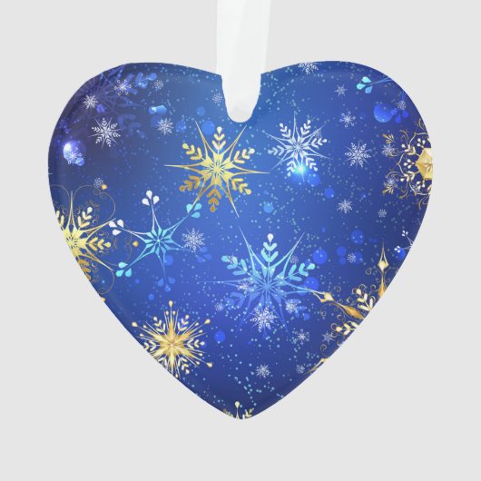 Kerstmis Blauwe Achtergrond met Gouden Sneeuwvlokk Ornament (achterkant)