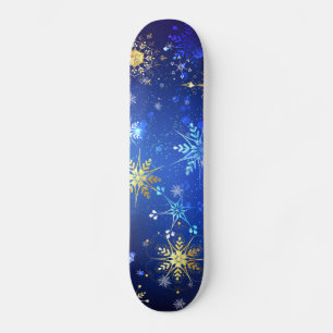 Kerstmis Blauwe Achtergrond met Gouden Sneeuwvlokk Persoonlijk Skateboard