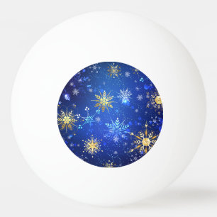 Kerstmis Blauwe Achtergrond met Gouden Sneeuwvlokk Pingpongbal