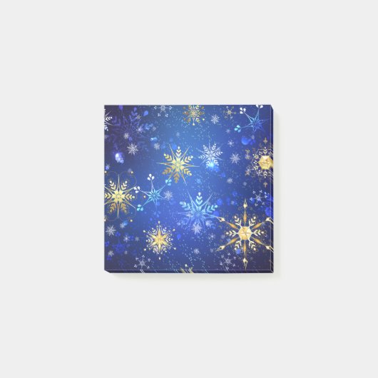 Kerstmis Blauwe Achtergrond met Gouden Sneeuwvlokk Post-it® Notes (Voorkant)