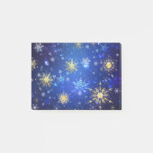 Kerstmis Blauwe Achtergrond met Gouden Sneeuwvlokk Post-it® Notes (Voorkant)