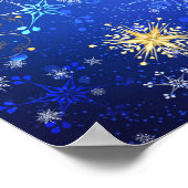 Kerstmis Blauwe Achtergrond met Gouden Sneeuwvlokk Poster (Hoek)