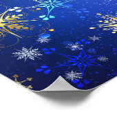Kerstmis Blauwe Achtergrond met Gouden Sneeuwvlokk Poster (Hoek)
