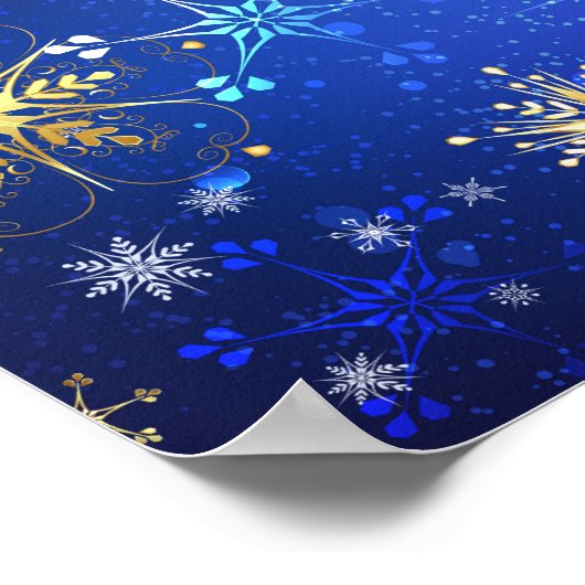 Kerstmis Blauwe Achtergrond met Gouden Sneeuwvlokk Poster (Hoek)