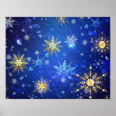Kerstmis Blauwe Achtergrond met Gouden Sneeuwvlokk Poster (Voorkant)