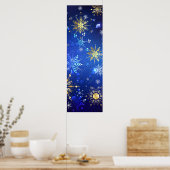 Kerstmis Blauwe Achtergrond met Gouden Sneeuwvlokk Poster (Keuken)