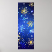 Kerstmis Blauwe Achtergrond met Gouden Sneeuwvlokk Poster (Voorkant)