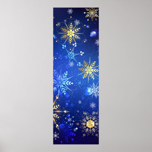 Kerstmis Blauwe Achtergrond met Gouden Sneeuwvlokk Poster (Voorkant)