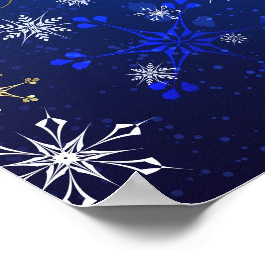 Kerstmis Blauwe Achtergrond met Gouden Sneeuwvlokk Poster (Hoek)
