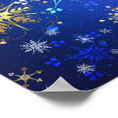 Kerstmis Blauwe Achtergrond met Gouden Sneeuwvlokk Poster (Hoek)