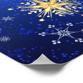 Kerstmis Blauwe Achtergrond met Gouden Sneeuwvlokk Poster (Hoek)