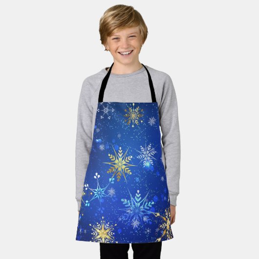 Kerstmis Blauwe Achtergrond met Gouden Sneeuwvlokk Schort (Gedragen)