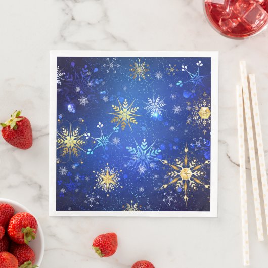 Kerstmis Blauwe Achtergrond met Gouden Sneeuwvlokk Servet (Insitu)